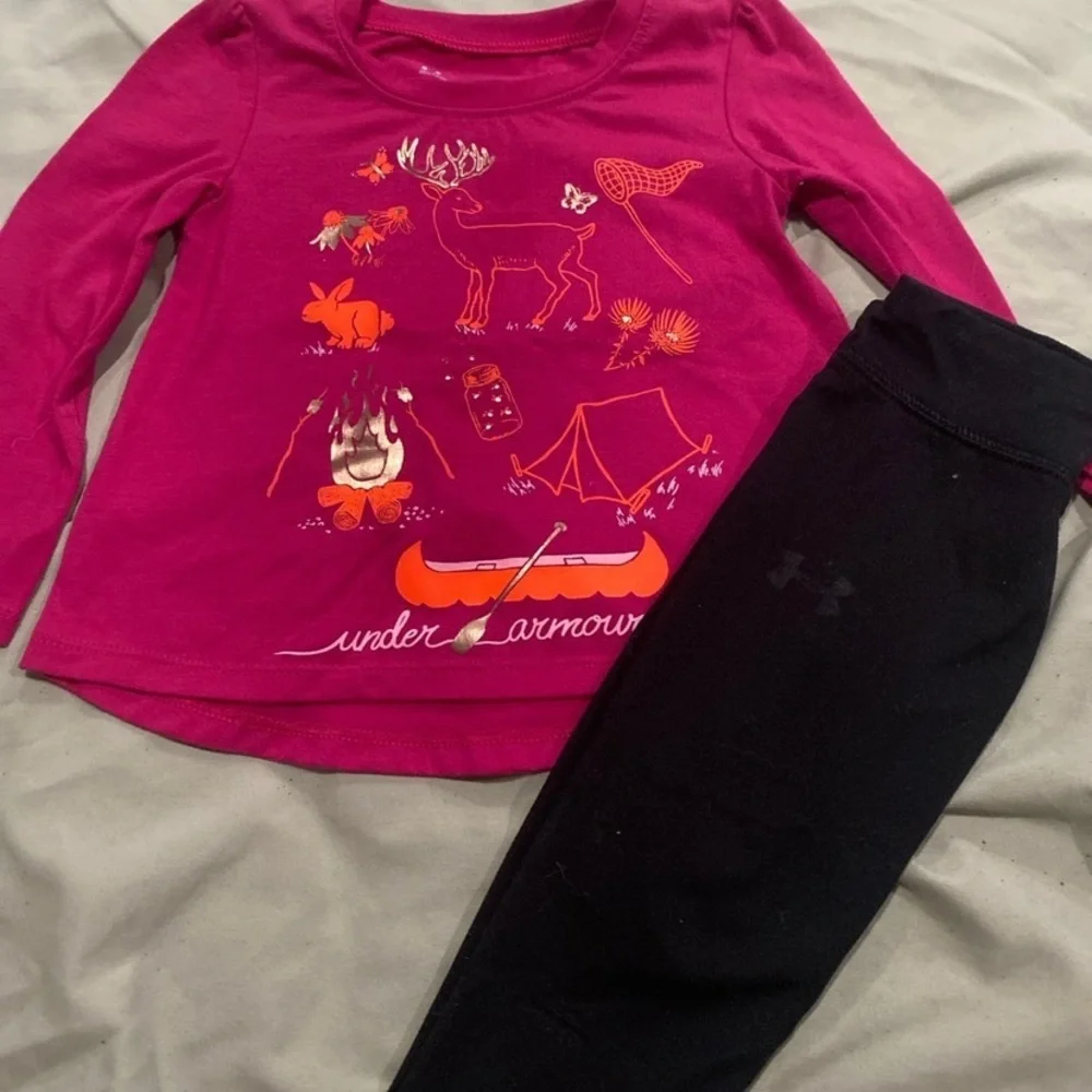 Under Armour Kids' Pink Graphic camping Top and Black Leggings Set 12m